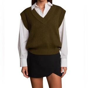 Anthropologie English Factory Oversized Sweater Vest Olive Women’s XL V-neck